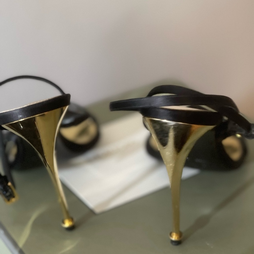 COPY - Black satin ankle strap with gold heel - Picture 4 of 12